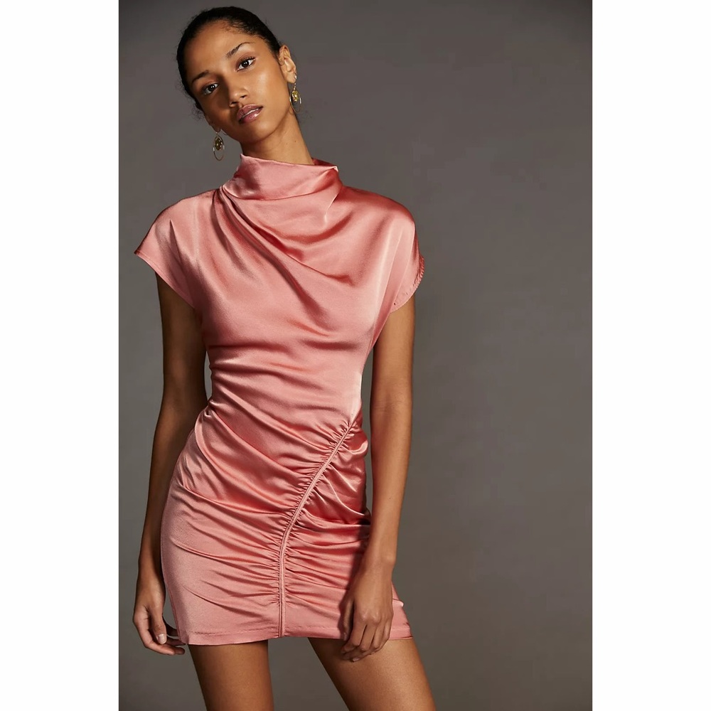 Anthro Ruched Asymmetrical Mini Dress